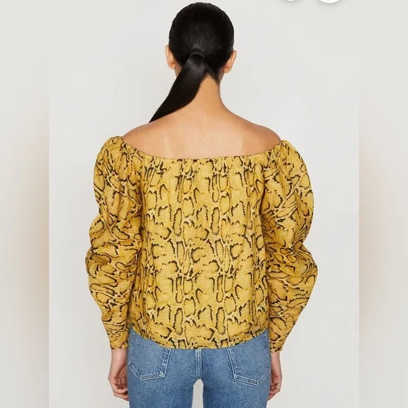 FRAME NWOT Off the Shoulder Billow Top in Python Yellow Size XS $445 MSRP - Picture 8 of 12